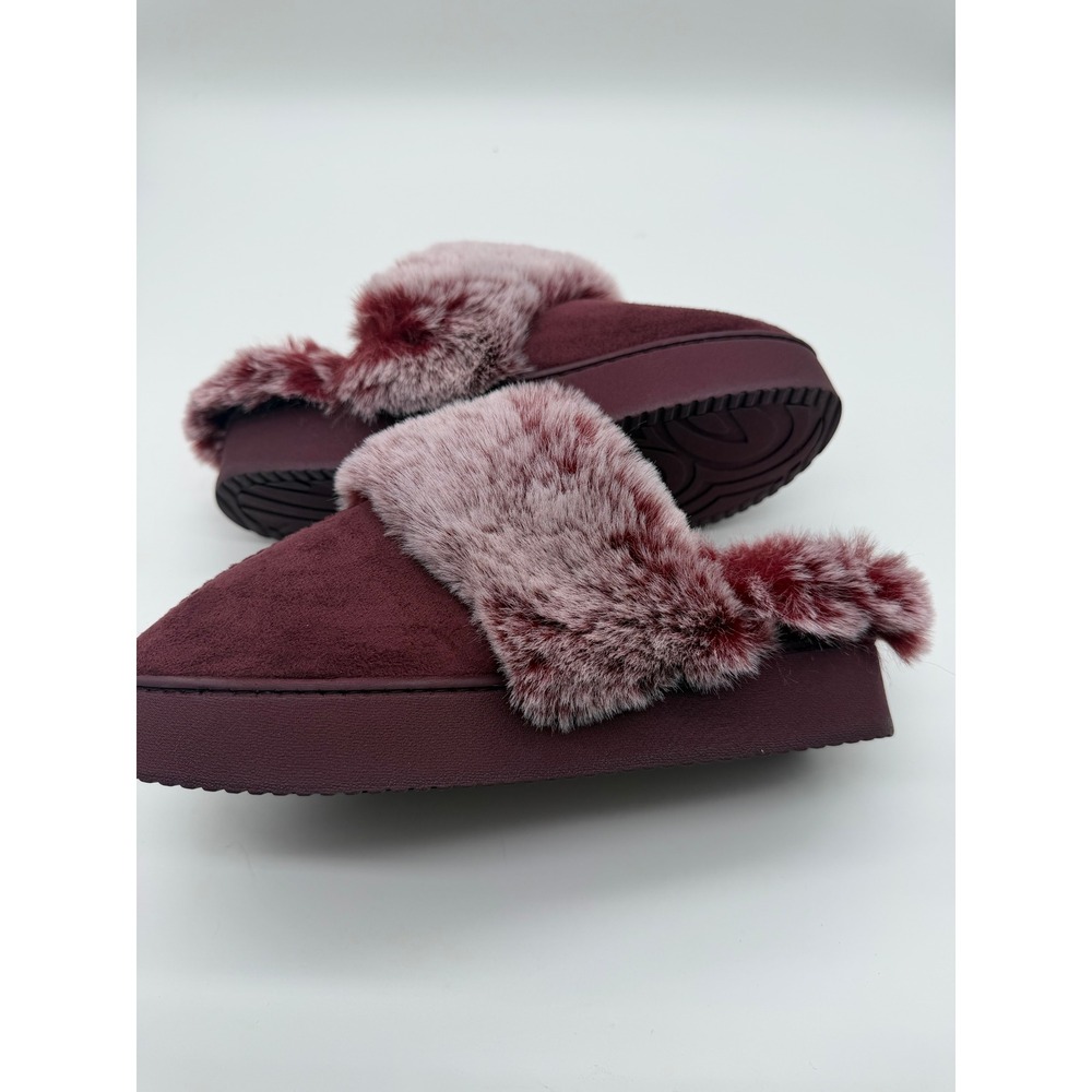 Jessica Simpson Womens Burgundy Faux Fur Platform Slippers Size M 7-8 Wine Cozy